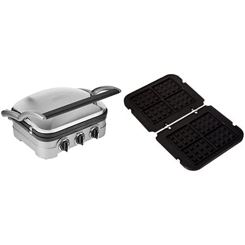 Cuisinart GR-4N 5-in-1 Silver Griddler, Black Dials, and Waffle Plates...