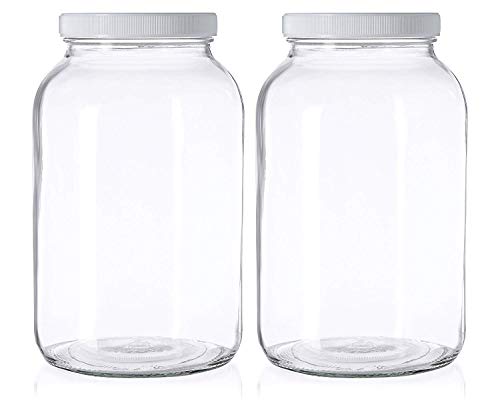 2 Pack - 1 Gallon Mason Jar - Glass Jar Wide Mouth with Airtight Foam Lined...