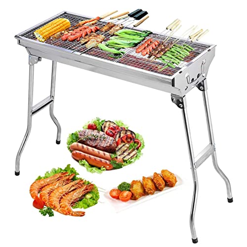 Barbecue Charcoal Grill Stainless Steel Folding Portable BBQ Tool Kits for...