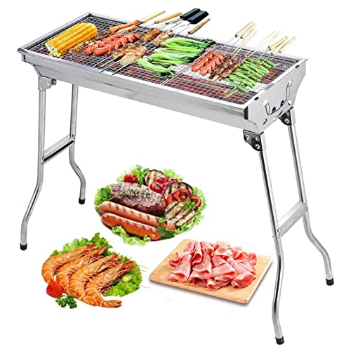 Barbecue Charcoal Grill Stainless Steel Folding Portable BBQ Tool Kits for...